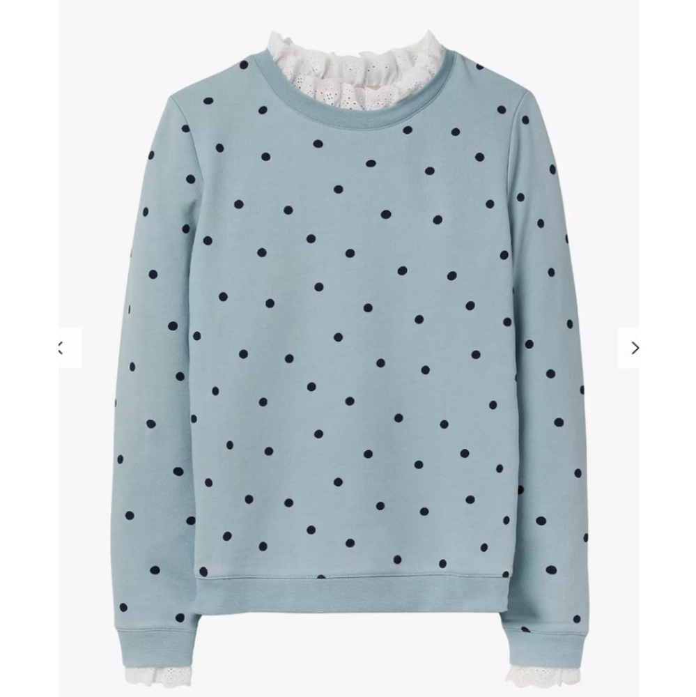 Boden Holly Sweatshirt Ice Blue Polka Dot - Picture 2 of 9